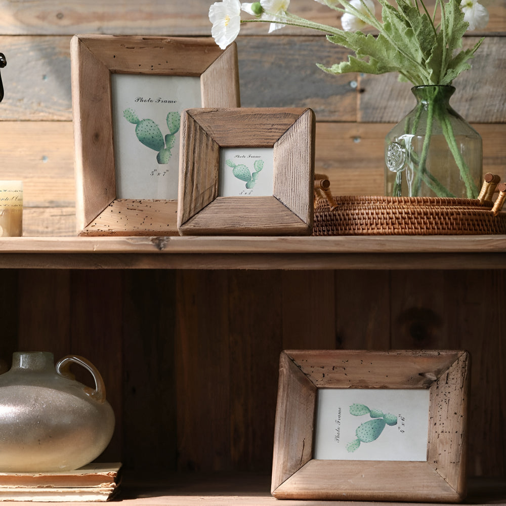 Rustic Wood Photo Frame With Distressed Texture