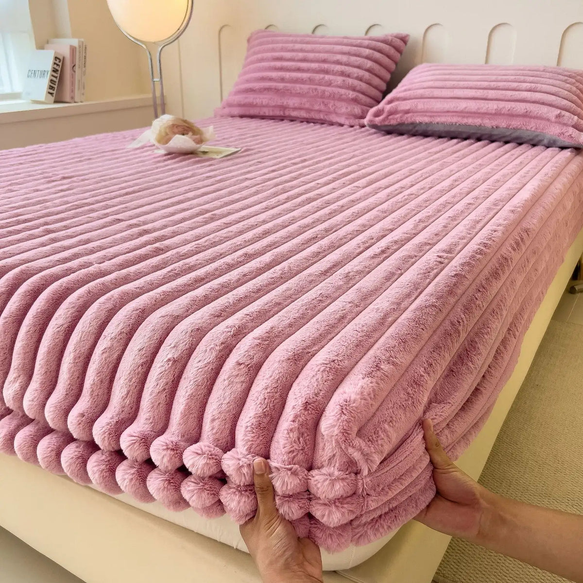 Velvet Ribbed Fitted Bed Sheet with Elastic Edges