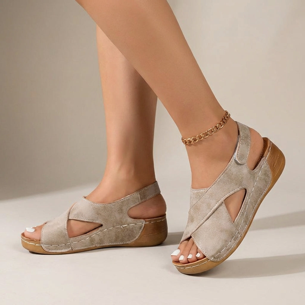 Angelina Orthopedic Faux Sandals with Low Wedge and Criss-Cross Straps