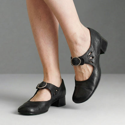 Refined Mary Jane Heeled Shoes with Adjustable Instep Strap
