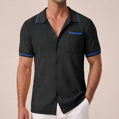 Ryker Relaxed Knit Polo with Textured Stripe and Contrasting Trim