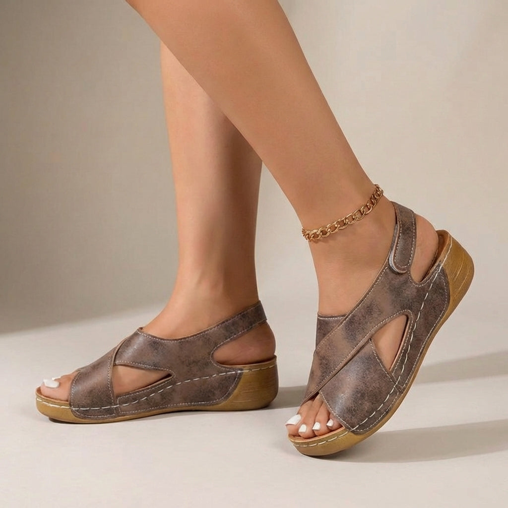 Angelina Orthopedic Faux Sandals with Low Wedge and Criss-Cross Straps