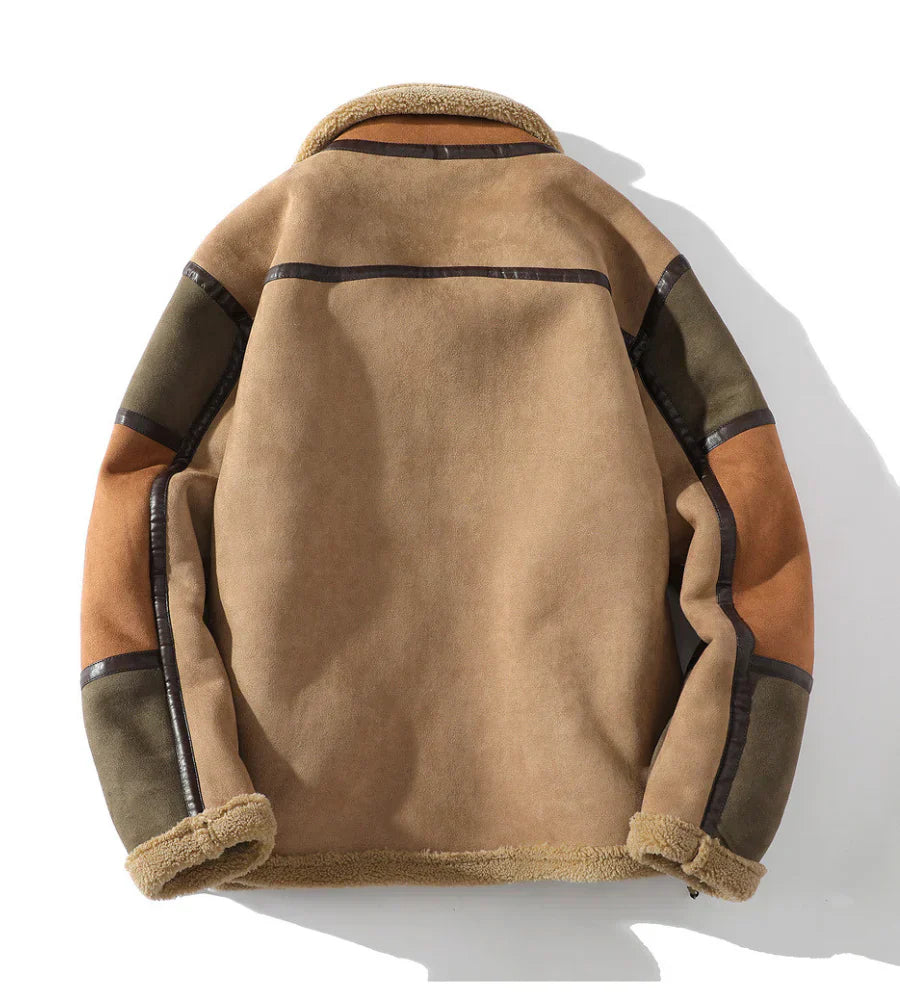 Oliver Relaxed Fit Shearling Jacket | Color Block Zip Front Jacket