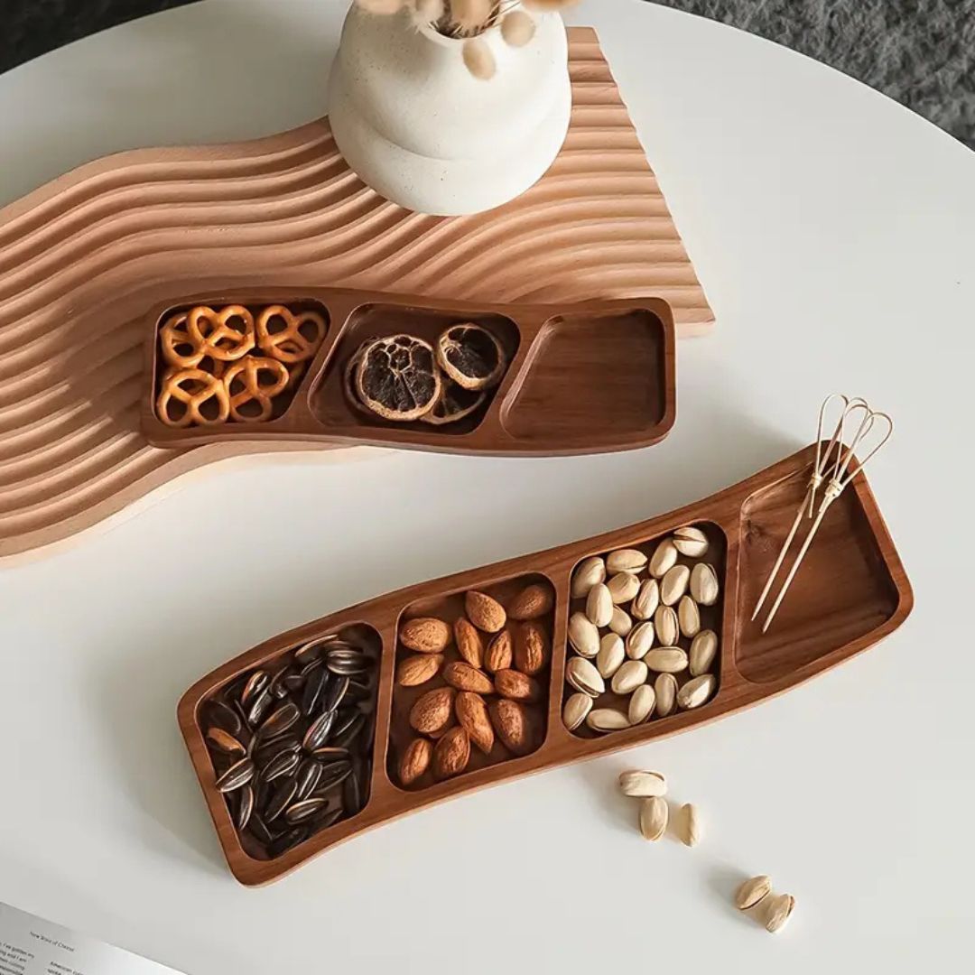 Minimalist Wooden Serving Tray With Divided Compartments