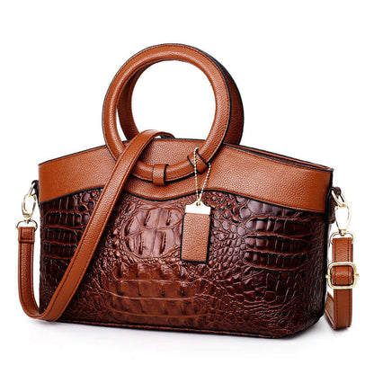 Amelia Structured Top Handle Satchel | Croc-Embossed Two-Tone Satchel