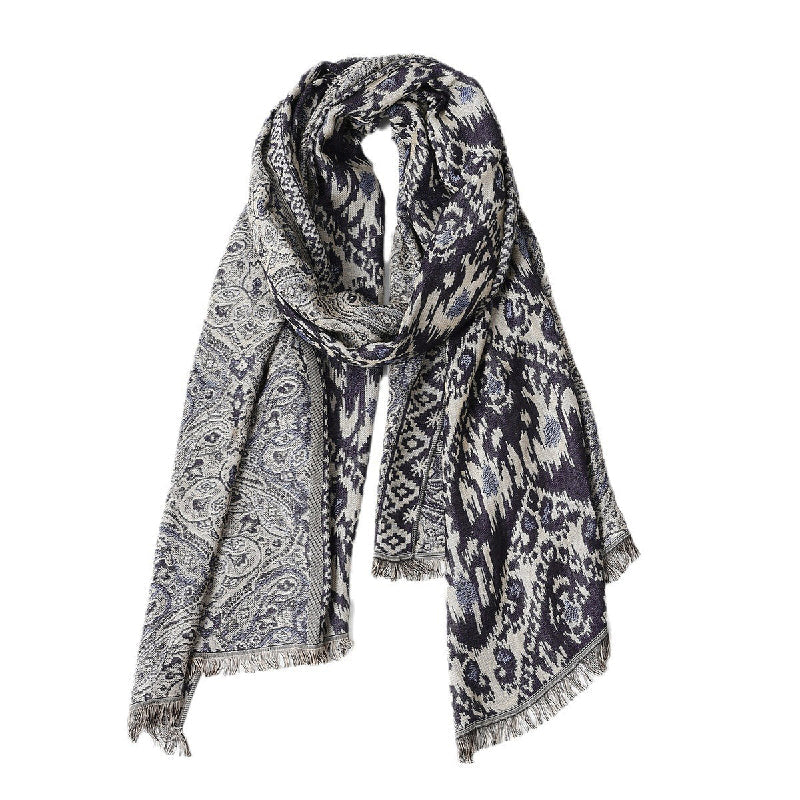 Stella Oversized Scarf | Jacquard Pattern Fringed Scarf