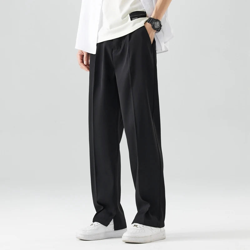 Theodore Relaxed Fit Trousers | Pleated Split Hem Trousers