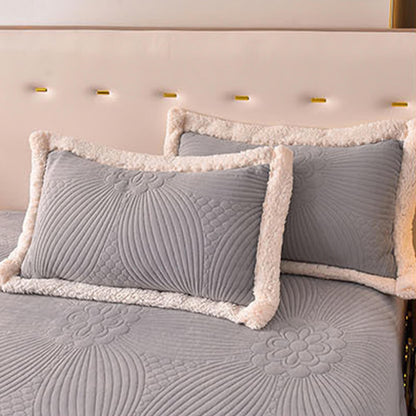Quilted Bed Skirt Set With Plush Fleece Trim