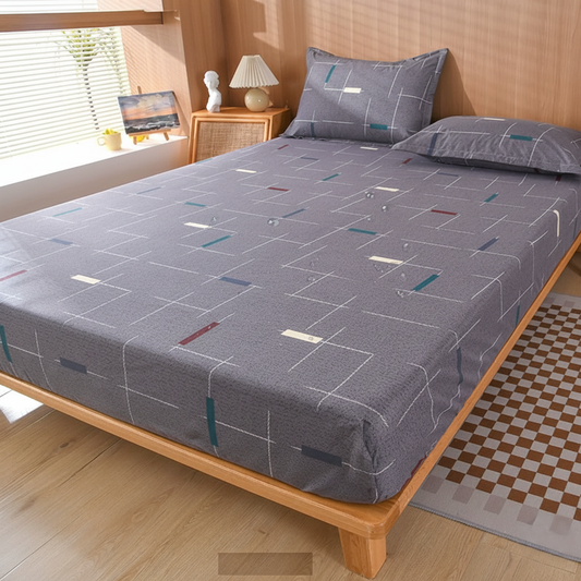 Waterproof geometric fitted sheet with elastic corners
