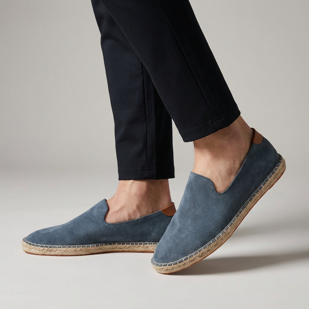 Suede Slip-On Espadrilles with Jute Rope Sole and Heel Tab