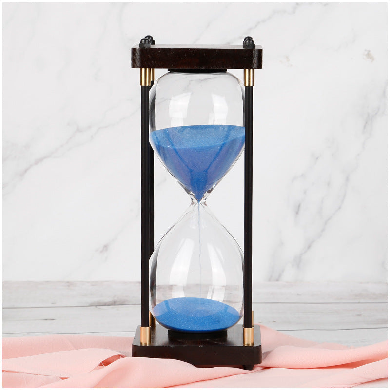 Wood and Glass Hourglass With Gold Accents