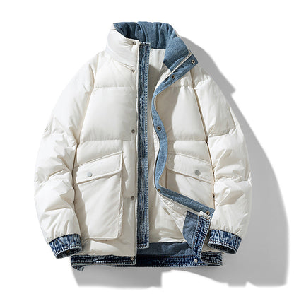 Noah Oversized Puffer Jacket | Quilted Denim Trim Hip-Length Puffer Jacket