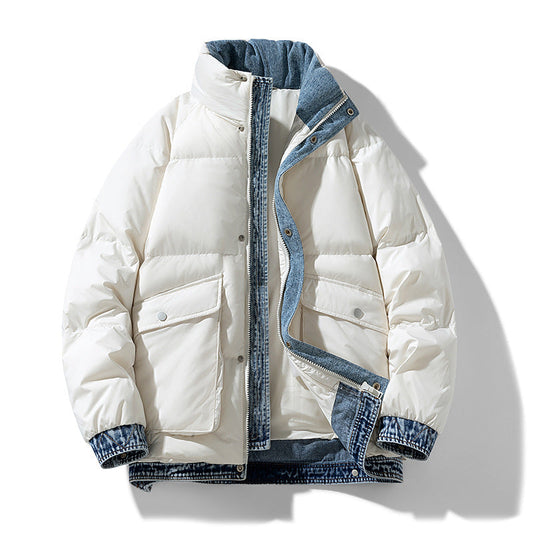 Noah Oversized Puffer Jacket | Quilted Denim Trim Hip-Length Puffer Jacket