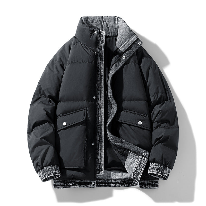 Noah Oversized Puffer Jacket | Quilted Denim Trim Hip-Length Puffer Jacket