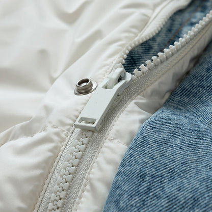 Noah Oversized Puffer Jacket | Quilted Denim Trim Hip-Length Puffer Jacket