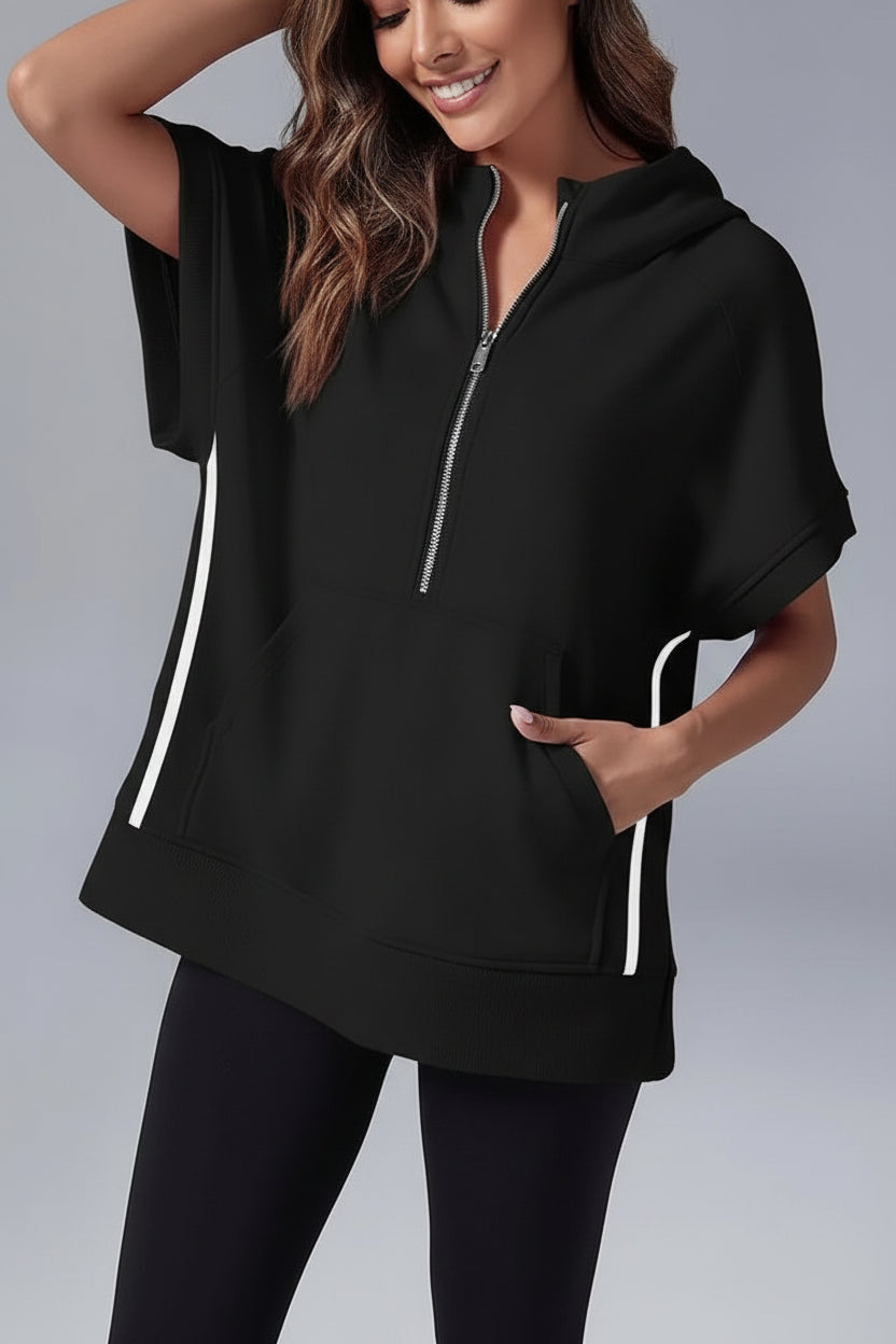 ZIPRELAXA – Casual Short Sleeve Hoodie with Half Zip and Pockets VIP