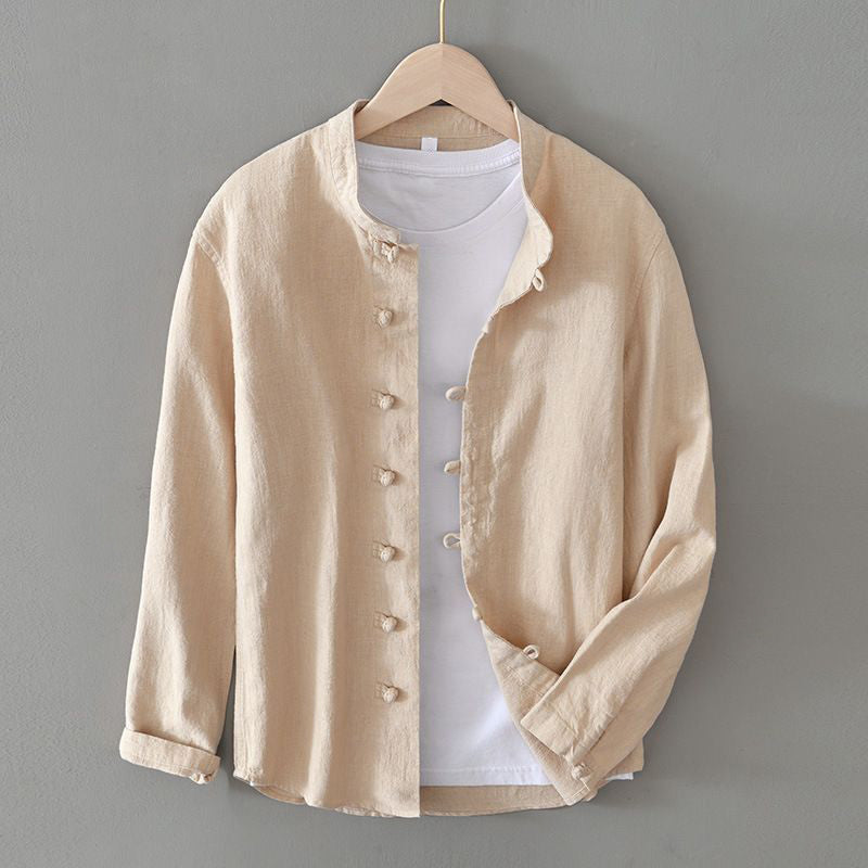 Roberto Russo Relaxed Mandarin Collar Shirt with Frog Closures