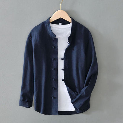 Roberto Russo Relaxed Mandarin Collar Shirt with Frog Closures