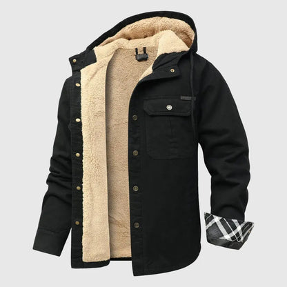 Oscar Hooded Shirt Jacket | Sherpa Lined Button Front Shirt Jacket