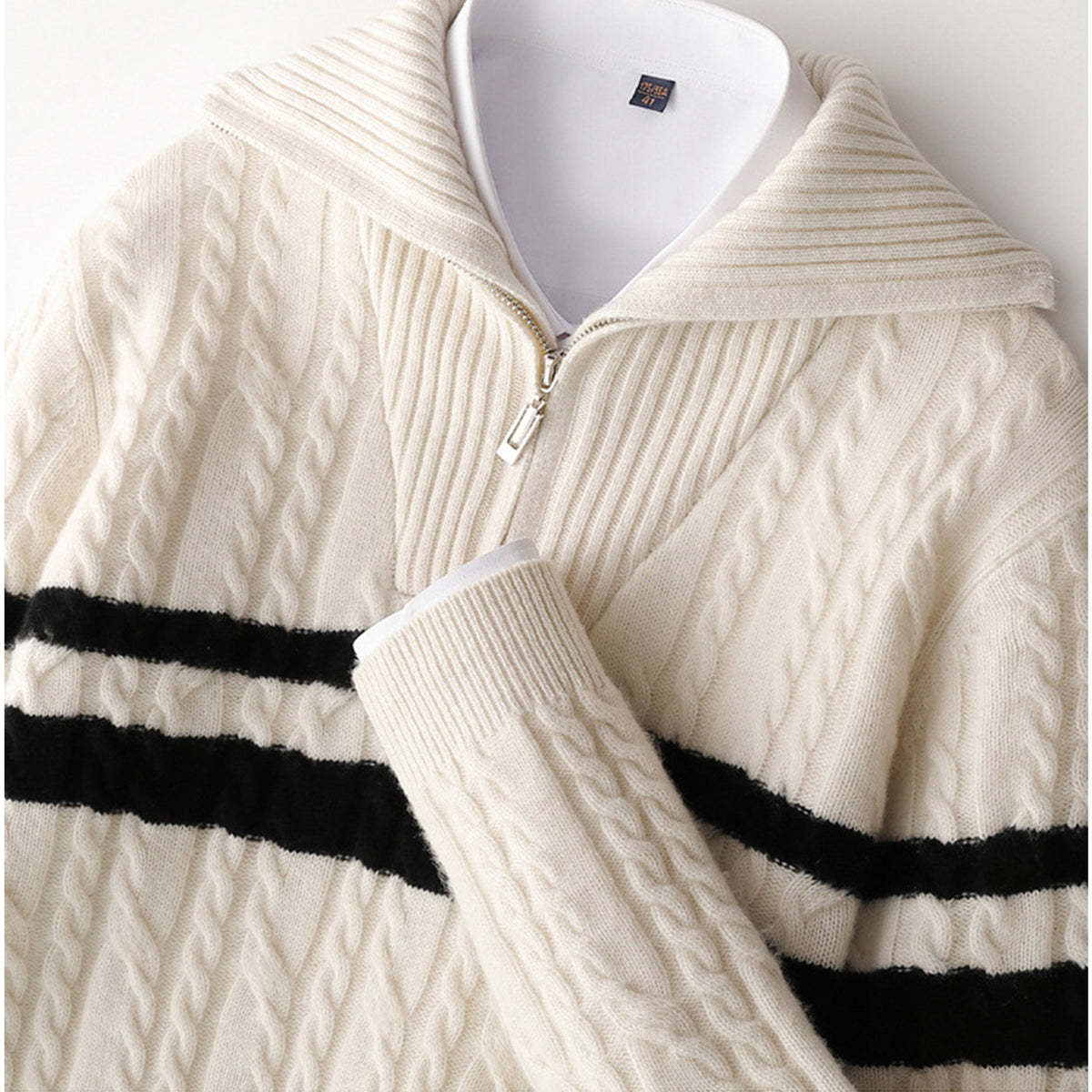 Nicholas Quarter-Zip Jacket | Cable Knit Stripe Quarter-Zip Jacket
