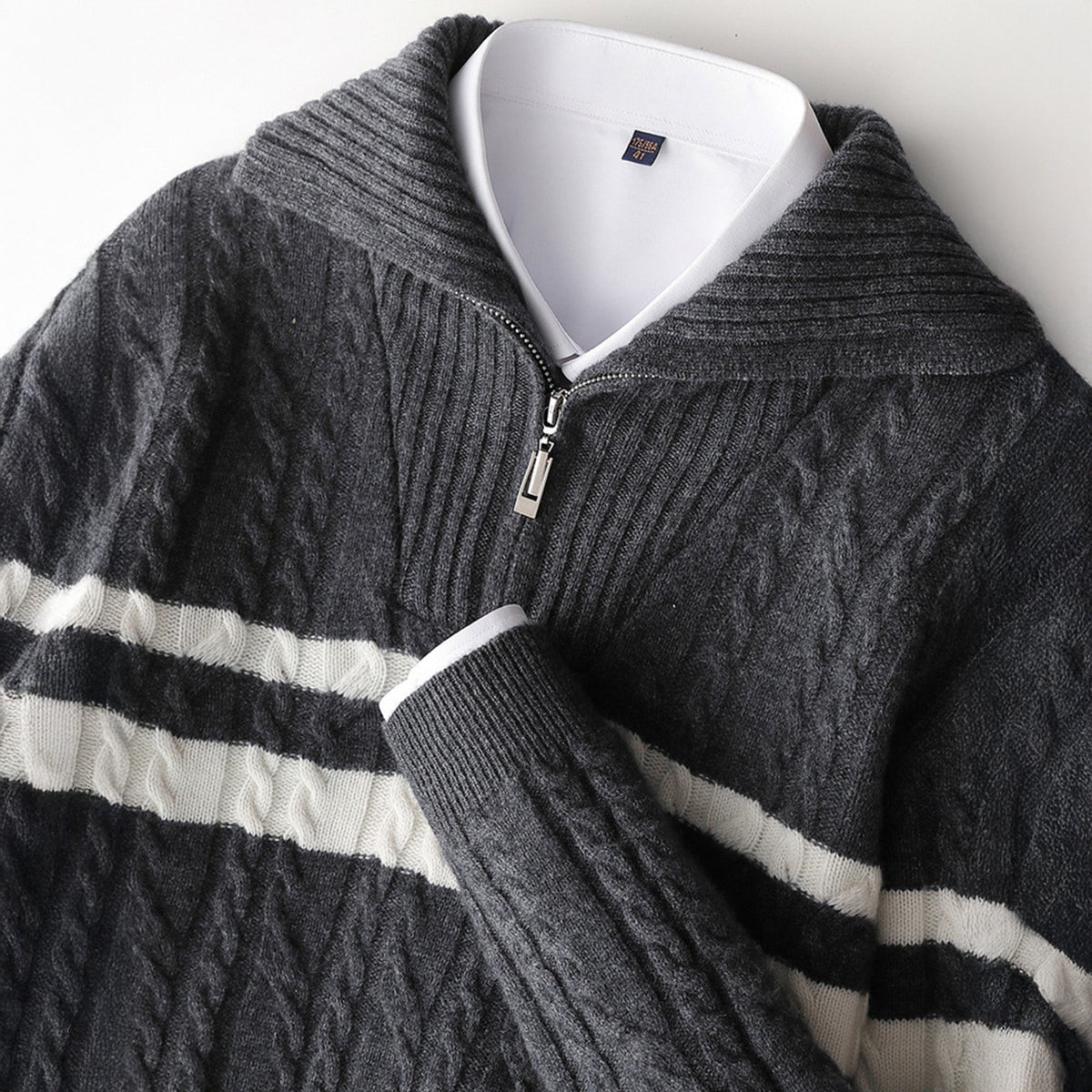 Nicholas Quarter-Zip Jacket | Cable Knit Stripe Quarter-Zip Jacket