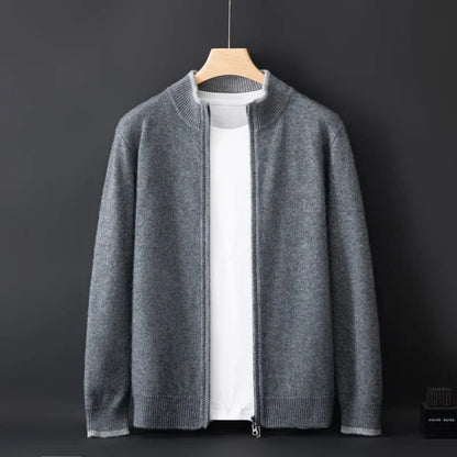 Oliver Mock Neck Knit Jacket | Zip-Up Ribbed Trim Jacket