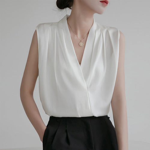 Pleated V-Neck Blouse