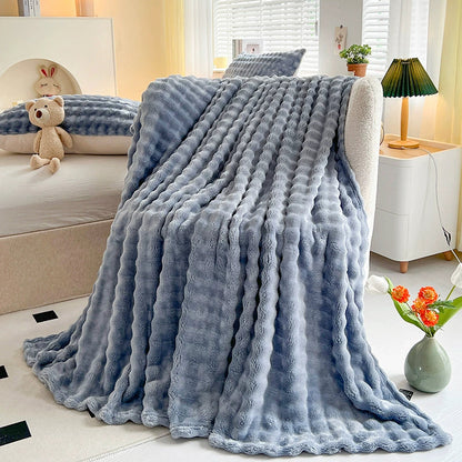 Plush Textured Throw Blanket With Quilted Design