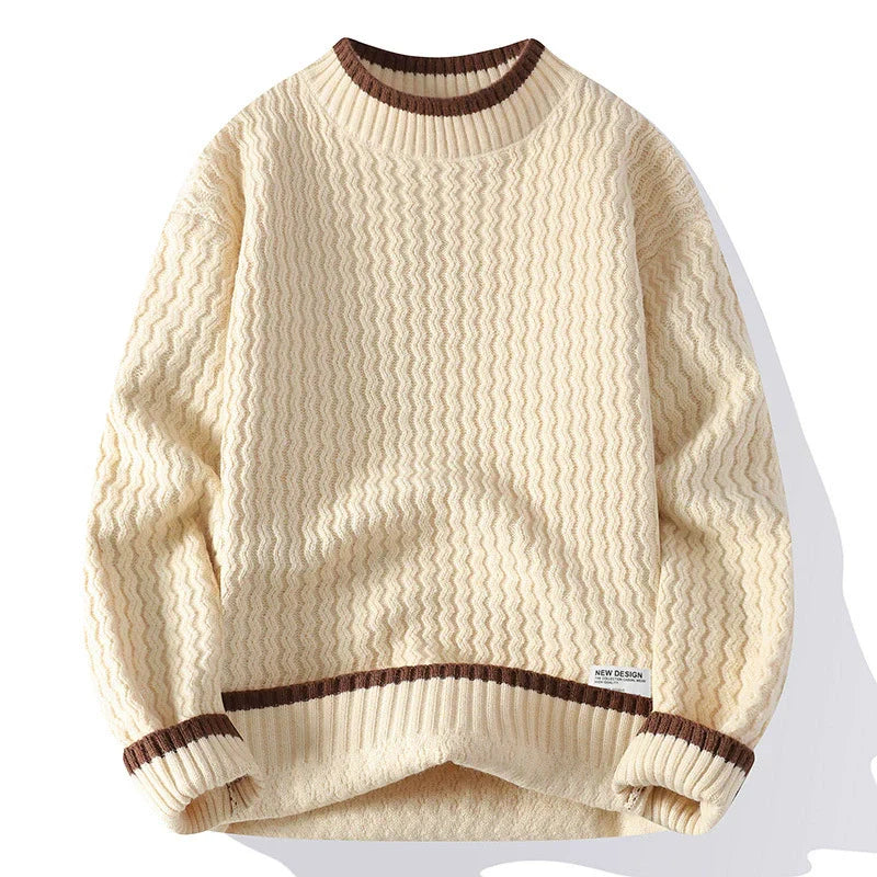 Oliver Relaxed Fit Pullover Sweater | Textured Striped Trim Sweater