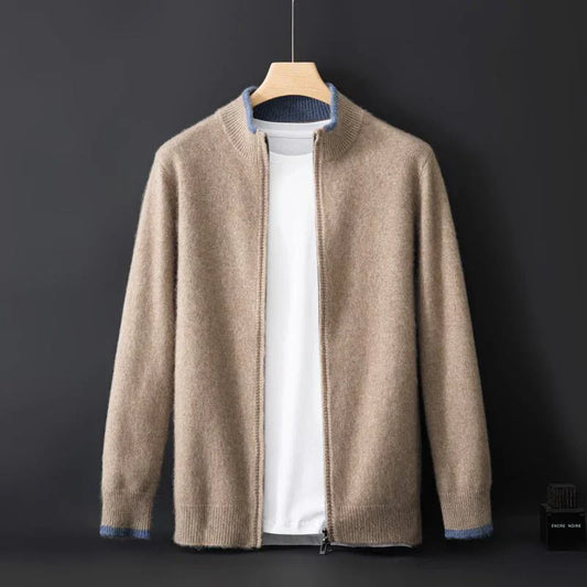 Oliver Mock Neck Knit Jacket | Zip-Up Ribbed Trim Jacket