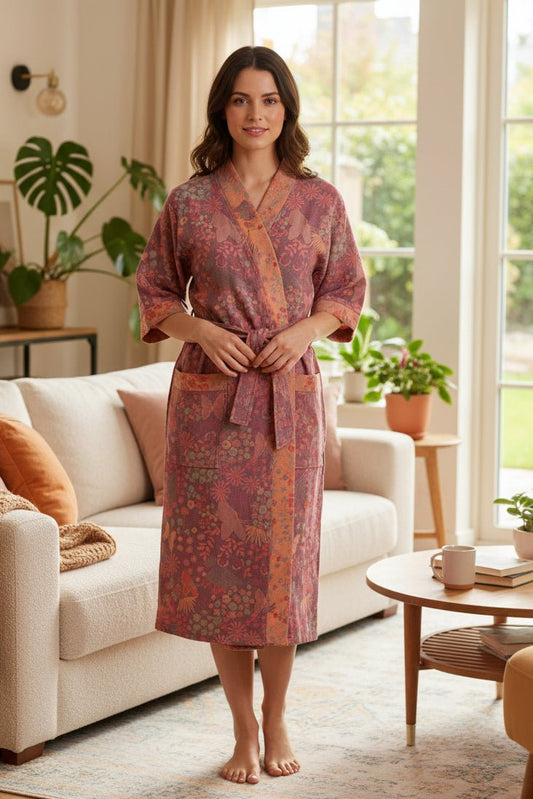 ZENÉVA – Lightweight Cotton Bathrobe with Soft Retro Pattern Finish VIP