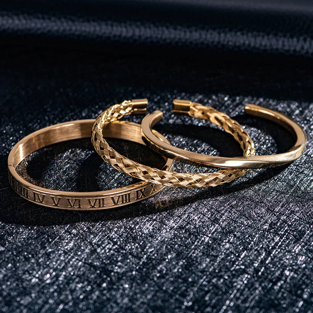 Oscar Cuff Bracelet Set | Engraved Roman Numerals Bracelet