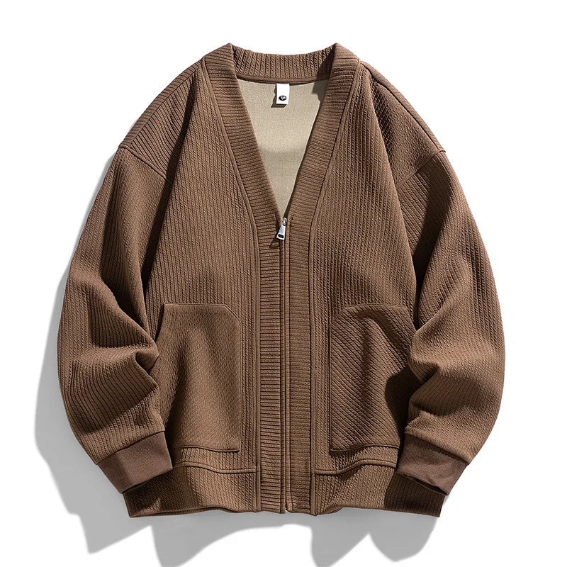 Theodore Relaxed Fit Zip-Up Cardigan | Textured Pockets Zip-Up Cardigan
