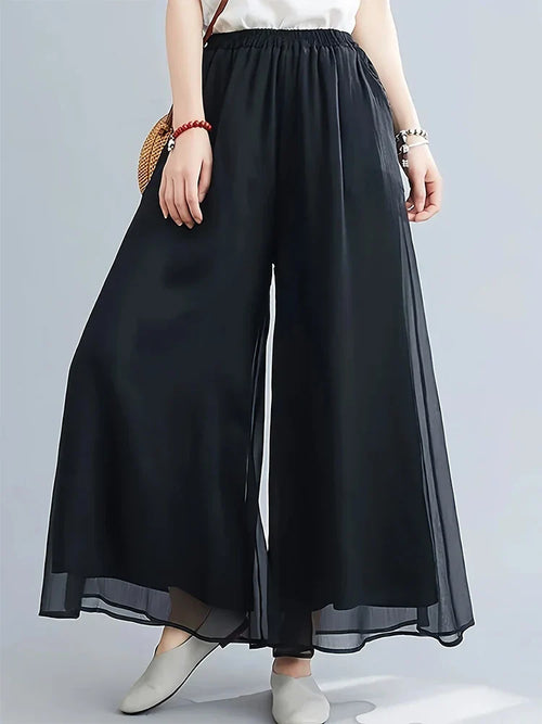 Sheer Mesh-Chiffon Pants