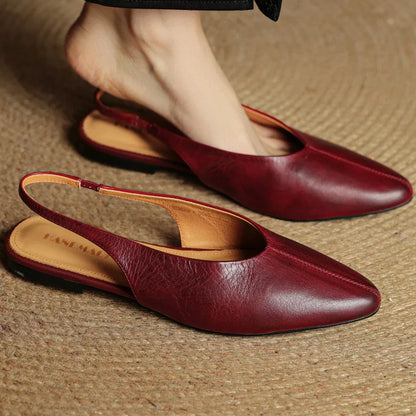 Viola Pointed Toe Slingback Flats | Solid V-Cut Vamp Flats
