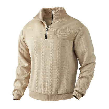 Arthur Cable Knit High-Neck Half-Zip Sweater | Textured Hip-Length Sweater