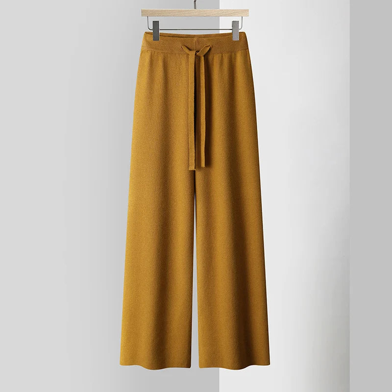 Amelia Wide-Leg Knit Trousers | Drawstring Waist Knit Trousers