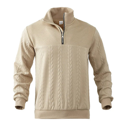 Arthur Cable Knit High-Neck Half-Zip Sweater | Textured Hip-Length Sweater