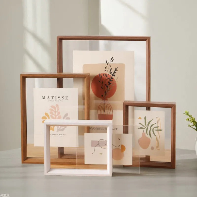 Minimalist Double-Sided Acrylic Photo Frame With Wooden Frame