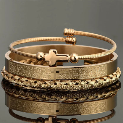 Thomas Fitted Bracelet | Engraved Cross Detail Bracelet Set