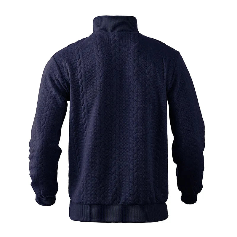 Arthur Cable Knit High-Neck Half-Zip Sweater | Textured Hip-Length Sweater