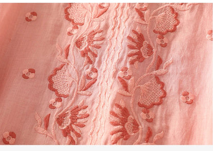 Relaxed Embroidered V-Neck Blouse with Artisan Detailing