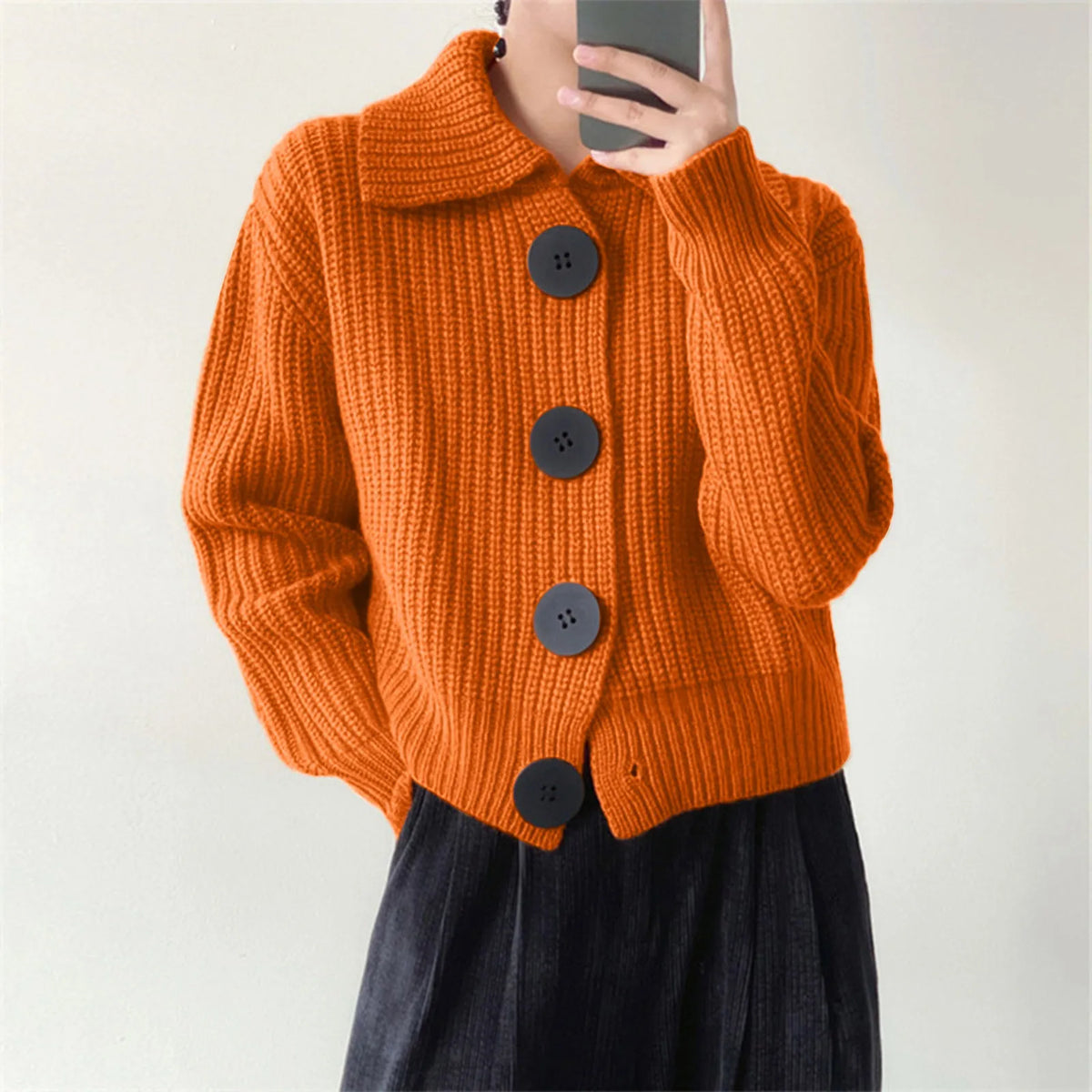 Amelia Cropped Cardigan Sweater | Ribbed Button Front Chunky Knit Sweater