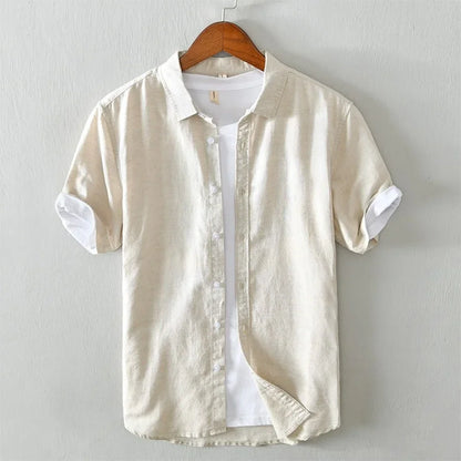 Short-Sleeve Relaxed Fit Button-Up Shirt with Roll-Cuff Details