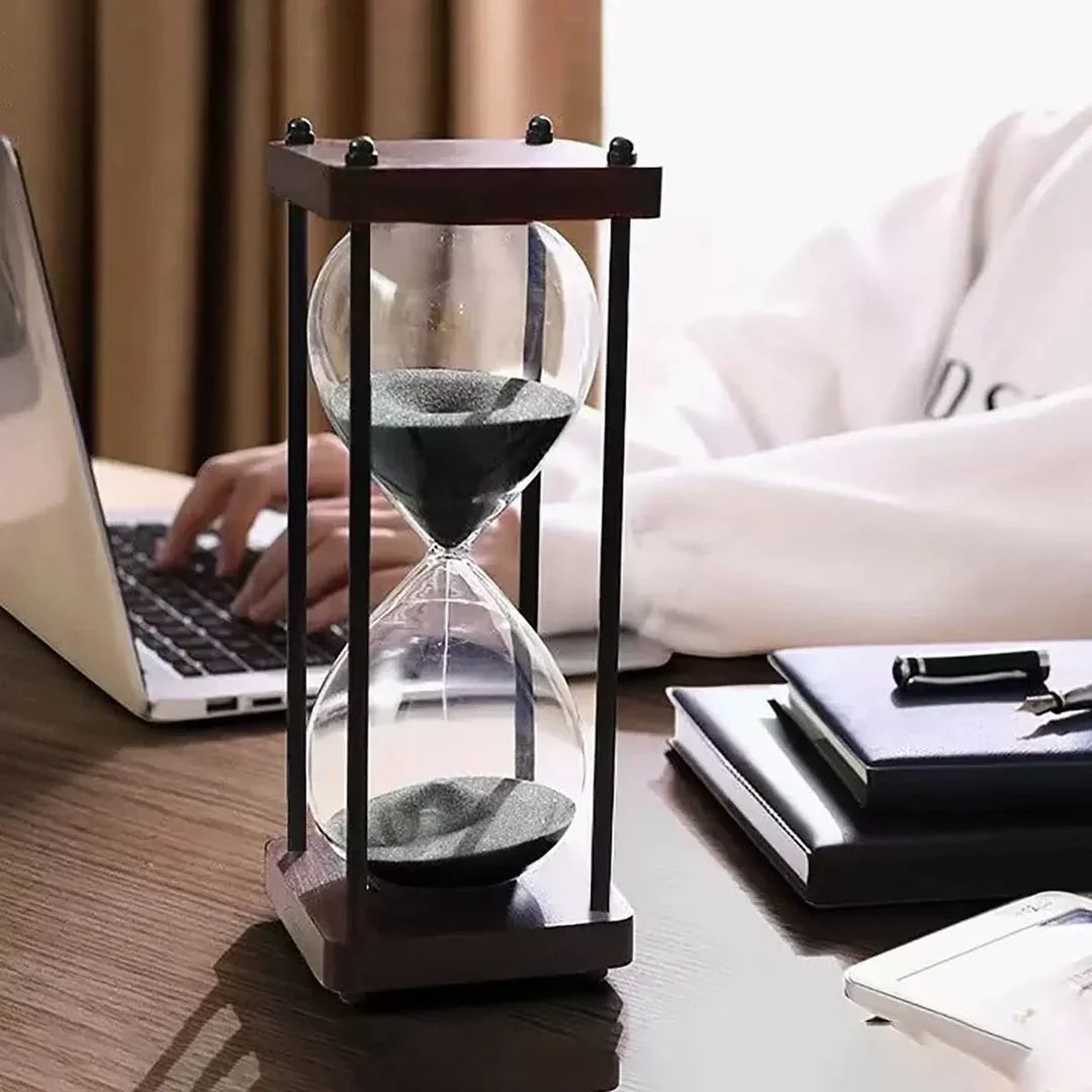 Wood and Glass Hourglass With Gold Accents