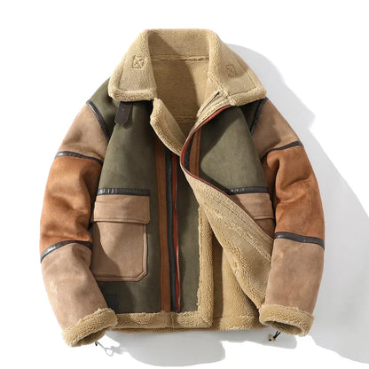 Oliver Relaxed Fit Shearling Jacket | Color Block Zip Front Jacket