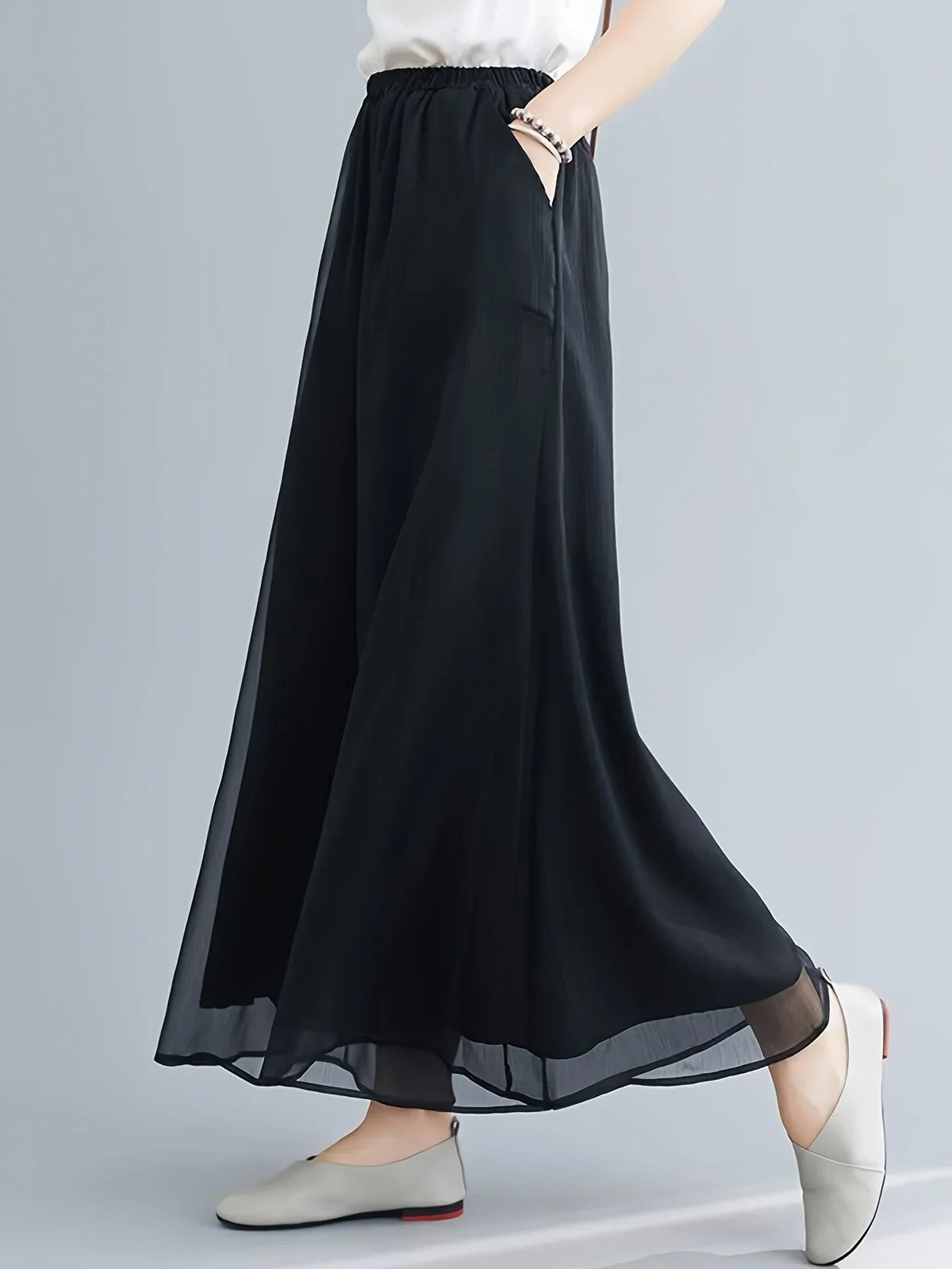 Sheer Mesh-Chiffon Pants