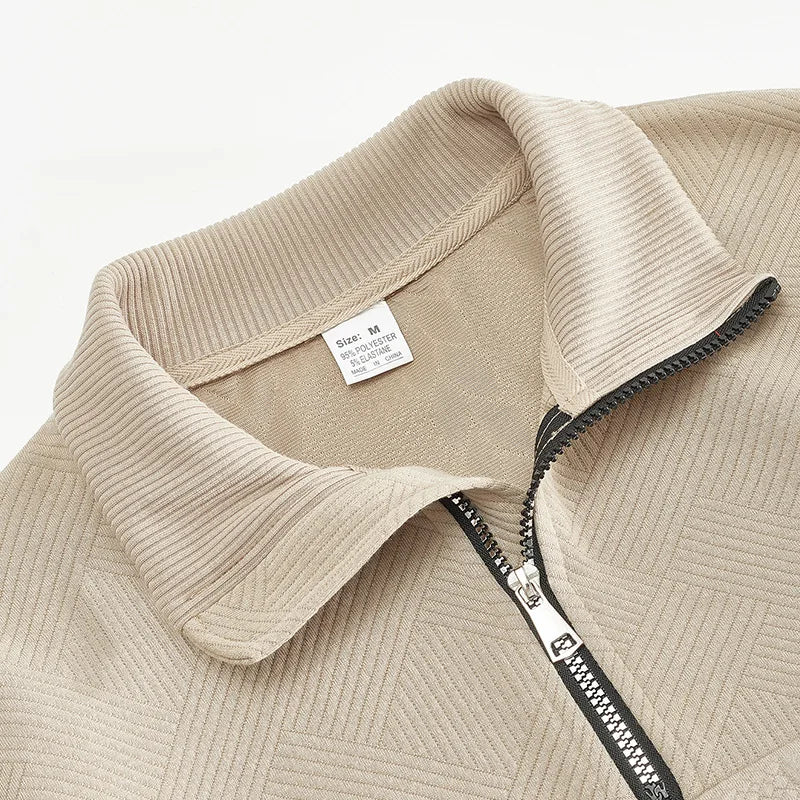 Arthur Cable Knit High-Neck Half-Zip Sweater | Textured Hip-Length Sweater