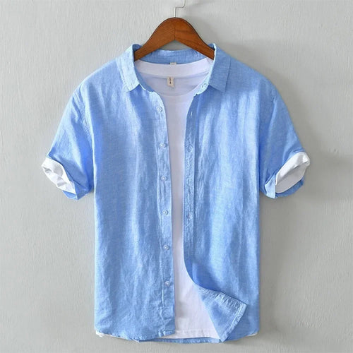 Short-Sleeve Relaxed Fit Button-Up Shirt with Roll-Cuff Details