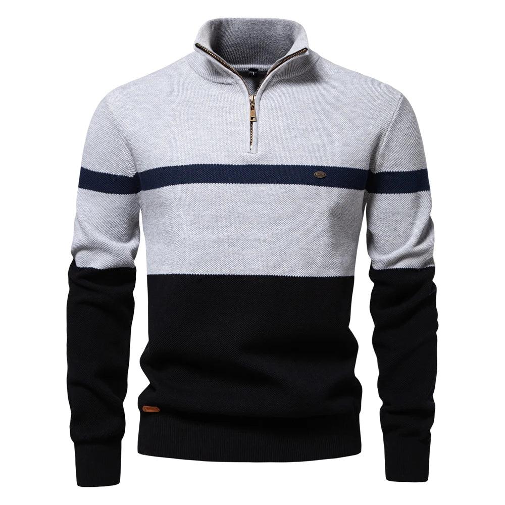 Oscar Color-Block Ribbed Quarter-Zip Sweater | Regular Fit Hip-Length Sweater